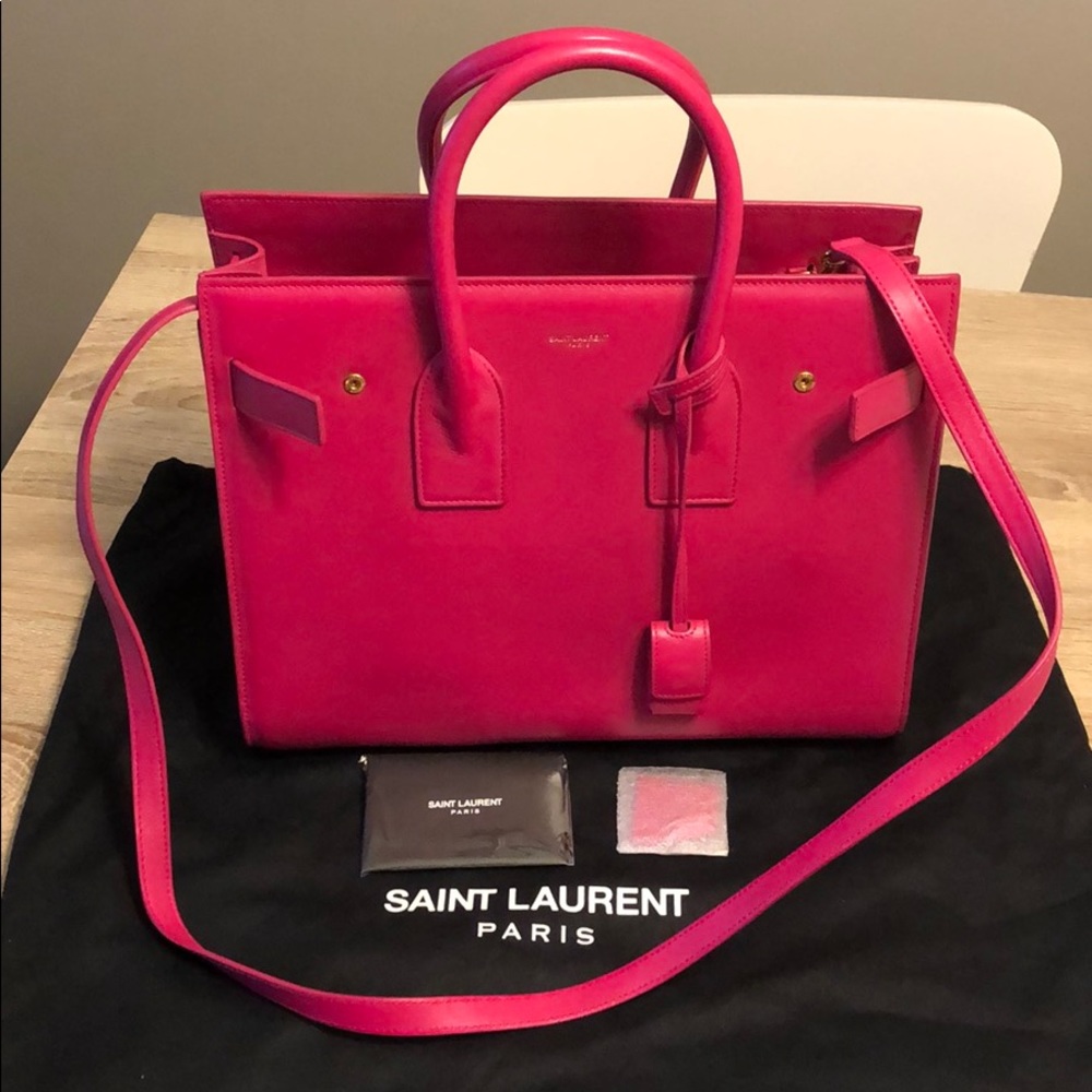 SAINT LAURENT Sac De Jour Hot Pink Calfskin Bag
